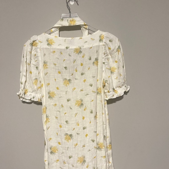 Sleeper Womens 100% Linen Floral Button Down Round Neck Midi Dress Size M - Picture 8 of 11